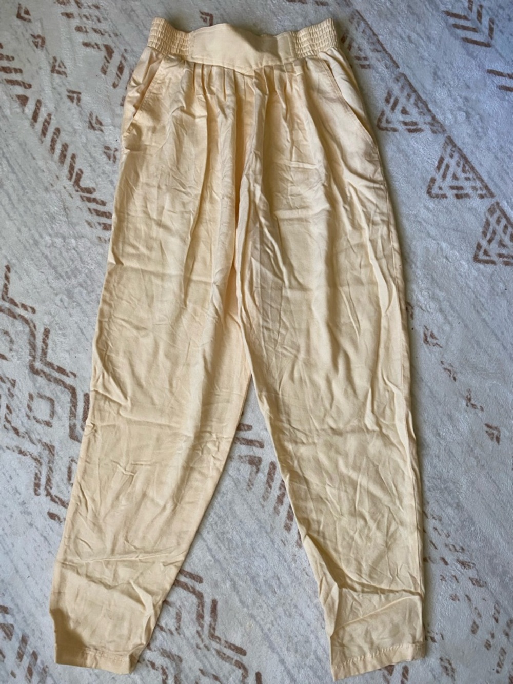 VTG Michii Moon for Sanyo Pale Yellow Rayon Wool Blend Pleated Trousers - Size 8